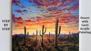 Desert with Cacti STEP by STEP Acrylic Painting ColorByFeliks [upl. by Gnoix]