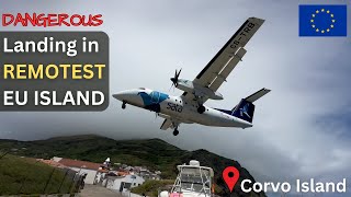 DHC Dash Q200 Turboprop DANGEROUS Landing at Corvo Airport Azores [upl. by Falzetta306]