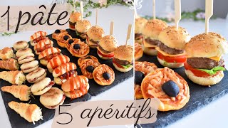 5 APÉRITIFS FACILE et ÉCO avec 1 SEULE PÂTE  💯Recette Plateau salé  buffet dinatoire 🍔🌭 [upl. by Alverson441]