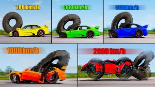 Damage to Сars at Different Speeds 4 100 300 500 1000 2000 kmh  Beamng drive [upl. by Thia]