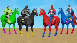 حصان الرجل العنكبوت يركب الخيل مع الابطال الخرقين باركور سبيدرمان الحصان  SUPERHEROES HORSE ANIMALS [upl. by Bronez]