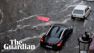 Heavy rain causes flash floods in Sicily [upl. by Wat961]