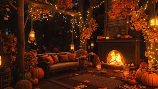 Cozy Autumn Patio Ambience 🍂  Crackling Fire Warm Lantern Glow amp Fresh Fall Atmosphere [upl. by Aztiraj]