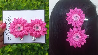 How to make Beautiful Crochet Gerbera Flower Hair Clips  Very Easy Step by Step Tutorial Pattern [upl. by Alitta]