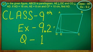 Class 9th  Ex  92 Qno  1  Areas of Parallelograms and Triangles  CBSE NCERT [upl. by Ellehsem]