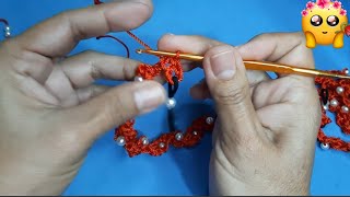 Como tejer un cordon Sujetador de lentes o gafas a crochet con perlitas paso a paso [upl. by Yuu134]