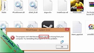 حل مشكلة ملف steamapidll في PES 2016 [upl. by Haidabej]