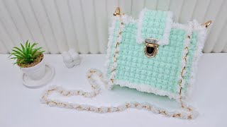 PLASTIC CANVAS BAG DIY  HOW TO MAKE YARN BAG [upl. by Imoen]