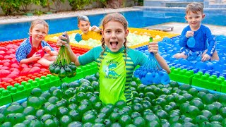 Vania Mania Kids Four Colors Water Balloons Challenge [upl. by Eelhsa]