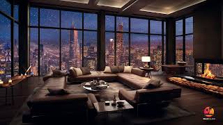 Chicago Apartment  Snow  8 Hours Relaxing Fire Place Sound [upl. by Airam351]