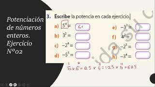 Potenciación de números enterosEjercicio Nº02 y Nº03 Libro de Octavo año de EGB del EcuadorPag 52 [upl. by Etna]