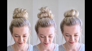 3 Messy Bun Top Knots Using No Bobby Pins  Qs Hairdos  Tessis Hairstyle [upl. by Eidderf]