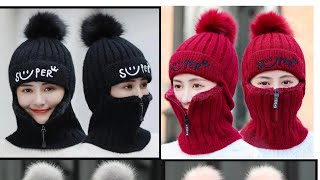 ladies cap attached with Neckladies Woolen capwoolen cap setcap setwinter woolen cap with neck [upl. by Nomal248]