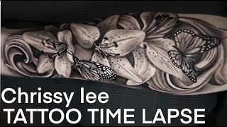 TATTOO TIME LAPSE  LILLIES AND BUTTERFLIES  CHRISSY LEE  SIX THREE TV [upl. by Stinky891]