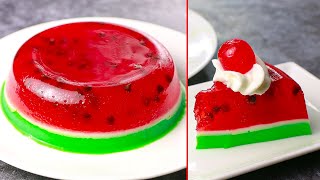 Watermelon Jelly Cake  Jello Pudding Dessert Recipe  Yummy [upl. by Anilasor]