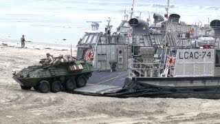 LCAC AirCushion Vehicle Landing amp Unloading LAV25 Amphibious Vehicle [upl. by Nitsruk]