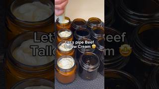 Watch as I pipe my handmade grassfed tallow cream into glass jars tallow vacaluna smallbussiness [upl. by Adnahsed]