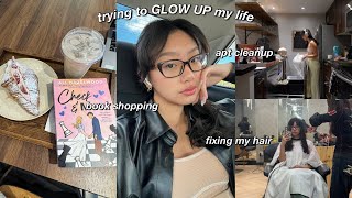 TRYING TO GLOW UP MY LIFE 🧘🏻‍♀️ productive days in my life cleaning book shopping amp fixing my hair [upl. by Navoj]