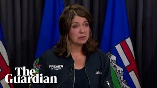 Alberta premier holds back tears as wildfire rages in western Canada [upl. by Avalsorim]