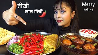 ASMR EATING CHILLI BHARTA OMELETTE MASALA EGG CURRY PULAV KHEER WITH PAPAD  EATING SHOW  BIG BITES [upl. by Areek]