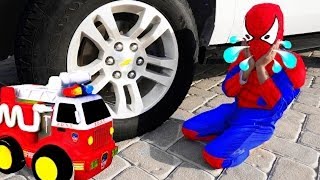 Freaky Joker Crushes Toy Truck Under Car with Spiderman Hulk amp Venom [upl. by Edeline]