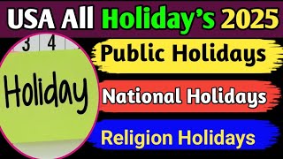 USA holidays 2025  United States All holidays 2025 [upl. by Akiam]