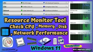 Resource Monitor Tool to Check CPU Memory Disk Network Performance  Windows 11 [upl. by Naaman]