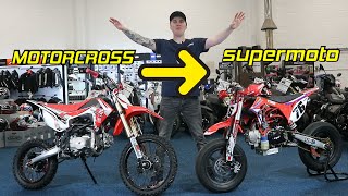 Converting a Motocross pit bike to a Supermoto Pit bike motorcross pitbike supermoto [upl. by Ynar]