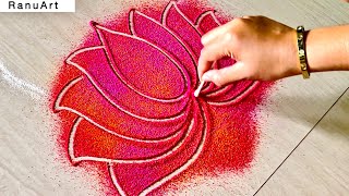 Simple peacock rangoli designs with colours🌺unique peacock rangoli designs🌺Ranu Art [upl. by Close623]