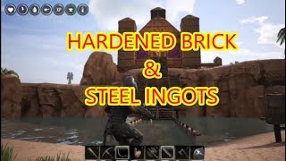 Conan Exiles How to make HARDENED BRICK amp STEEL INGOTS [upl. by Atilrahc104]