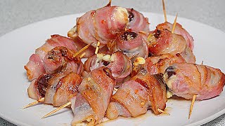 Devils on Horseback Bacon Wrapped Cheese Stuffed Dates Honey Sweet Chili Glaze – Air Fryer [upl. by Beata]