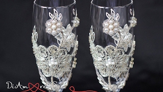 Wedding champagne flutes with beads [upl. by Breen]