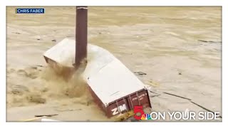 Hurricane Helene flooding Asheville North Carolina Building floats away torn in half [upl. by Ahsinev]