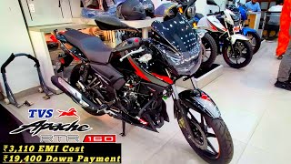 Tvs Apache RTR 160 2V Bs6 2O😍Black Colour  Features Price EMI Cost Down Payment✔️Finance Details [upl. by Manthei]