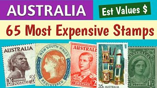 Most Expensive Stamps Of Australia  Part 1  65 Rare Australian Stamps Estimated Auction Values [upl. by Cowey]