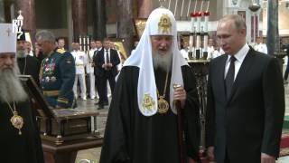 Orthodox Patriarch of Moscow receives President Putin in Navys Kronstadts Cathedral [upl. by Saenihp]