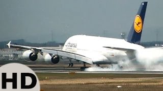 The Whale  Smoky Lufthansa Airbus A380841 DAIMC Landing at Frankfurt Intl HD [upl. by Lehcnom]