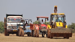 JCB 3dx Eco Loading Mud Swaraj 744 Tractor and Mahindra 605 Di with Tata 2518 Truck [upl. by Ahsiad]