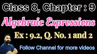 Class 8 Maths Chapter  9 Algebraic Expressions Ex  92 Q No 1 and 2 Solutions [upl. by Gregoire541]