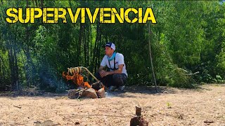 MÍ Primer SUPERVIVENCIA sólo TODO un DÍA en ÉL MONTE COCINA PRIMITIVA🔥🏕️ PESCADO ASADO [upl. by Ettegroeg]