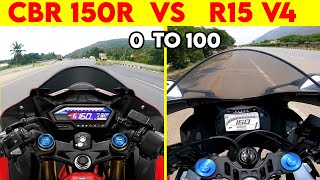 Honda CBR 150R VS R15 V4 0 TO 100 TOPSPEED BATTLE [upl. by Gregor]