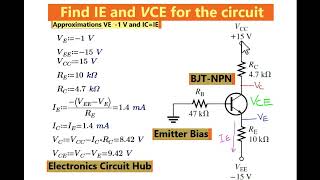 Emitter Biased  Find IE and VCE of NPN Transistor [upl. by Juline988]