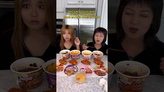 CORN DOG AND SPICY RAMEN NOODLES RACE shorts viral mukbang [upl. by Burkhardt344]