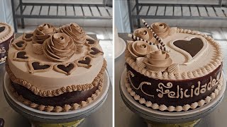 Como decorar tortas con rosas en crema de chocolate simples y bonitos [upl. by Africah]