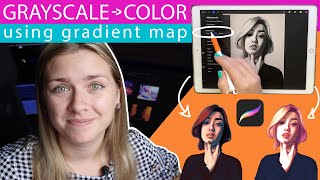 Grayscale to Color Using Gradient Map in Procreate  Digital Painting Process [upl. by Nali]