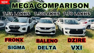 Dzire Facelift 2024 Vxi vs Baleno Delta vs Fronx Sigma  Detail Comparison 🔥 [upl. by Anaeco]