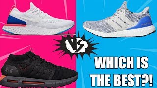 NIKE REACT vs Ultra BOOST vs HOVR COMPARISON  FLYKNIT VS PRIMEKNIT [upl. by Alleen]