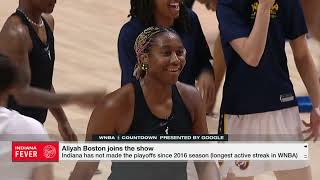 Aliyah Boston fields interview questions WHILE warming up 🤣👏  WNBA Countdown [upl. by Atirahs743]