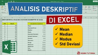 Menghitung Analisis Statistik Deskriptif di Excel  Mean Median Modus Standar Deviasi [upl. by Morganne]