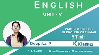 Parts of Speech in English Grammar  Engineering English by Deepikap  BTech Tutorials  KlassPM [upl. by Arjun]